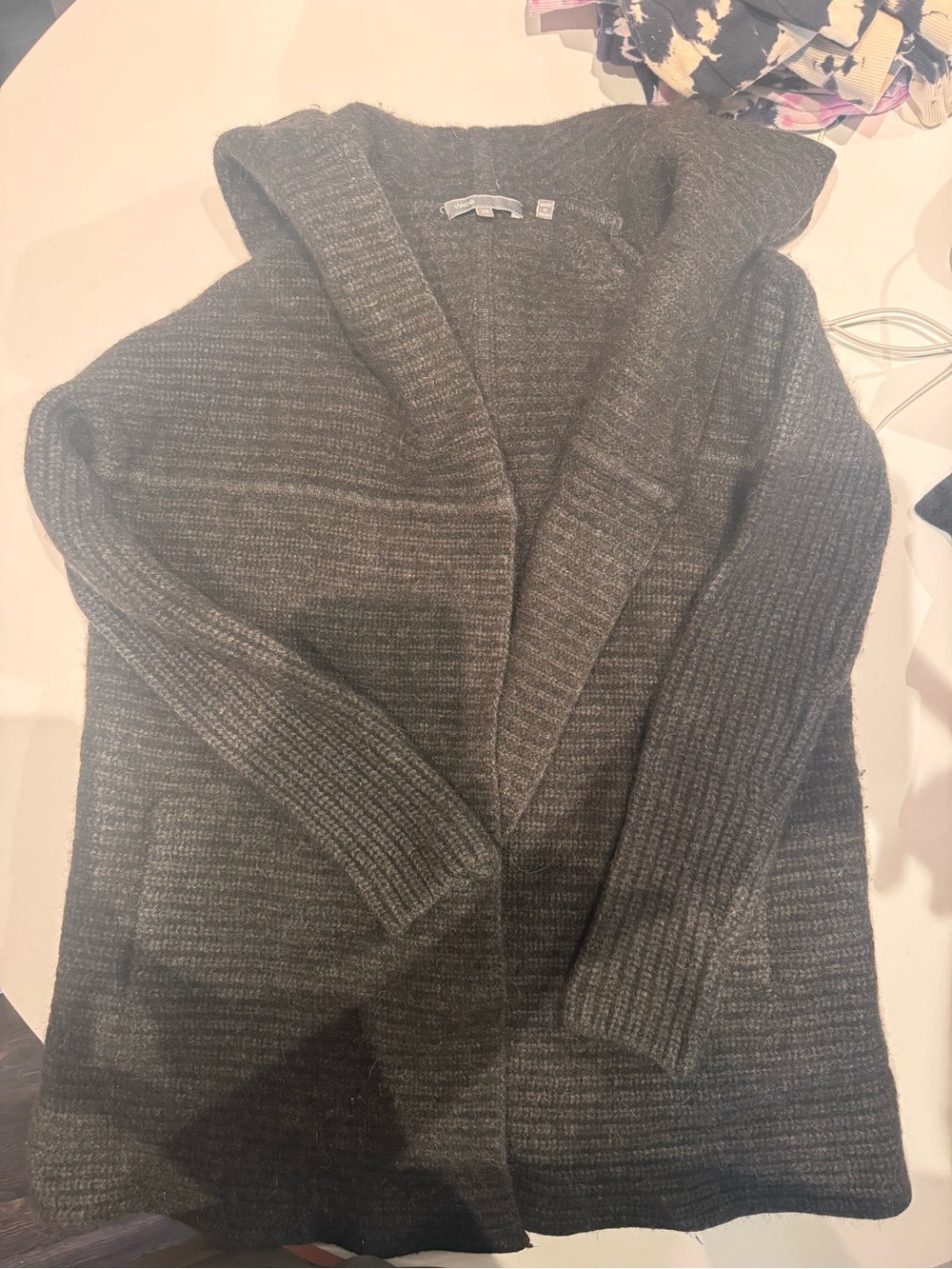 Vince Hooded Open Knit Cardigan - Charcoal